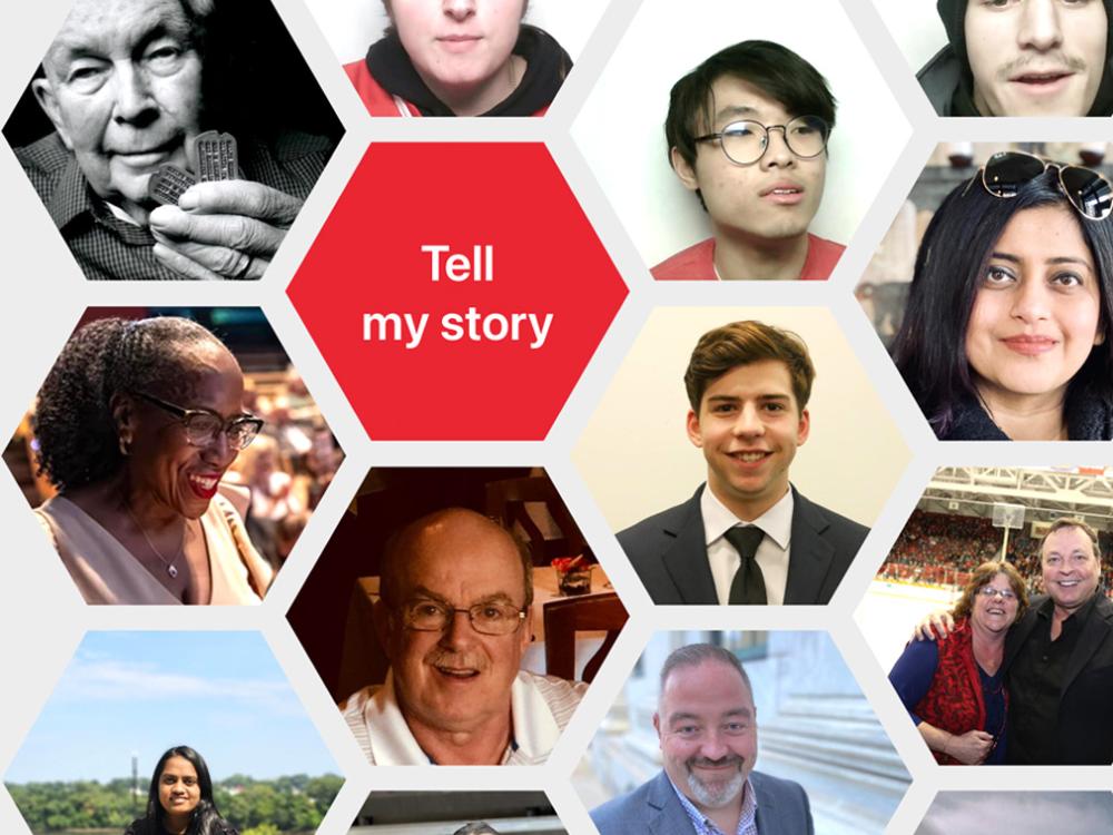 Headshots of the RPI community with the text "Tell my story"